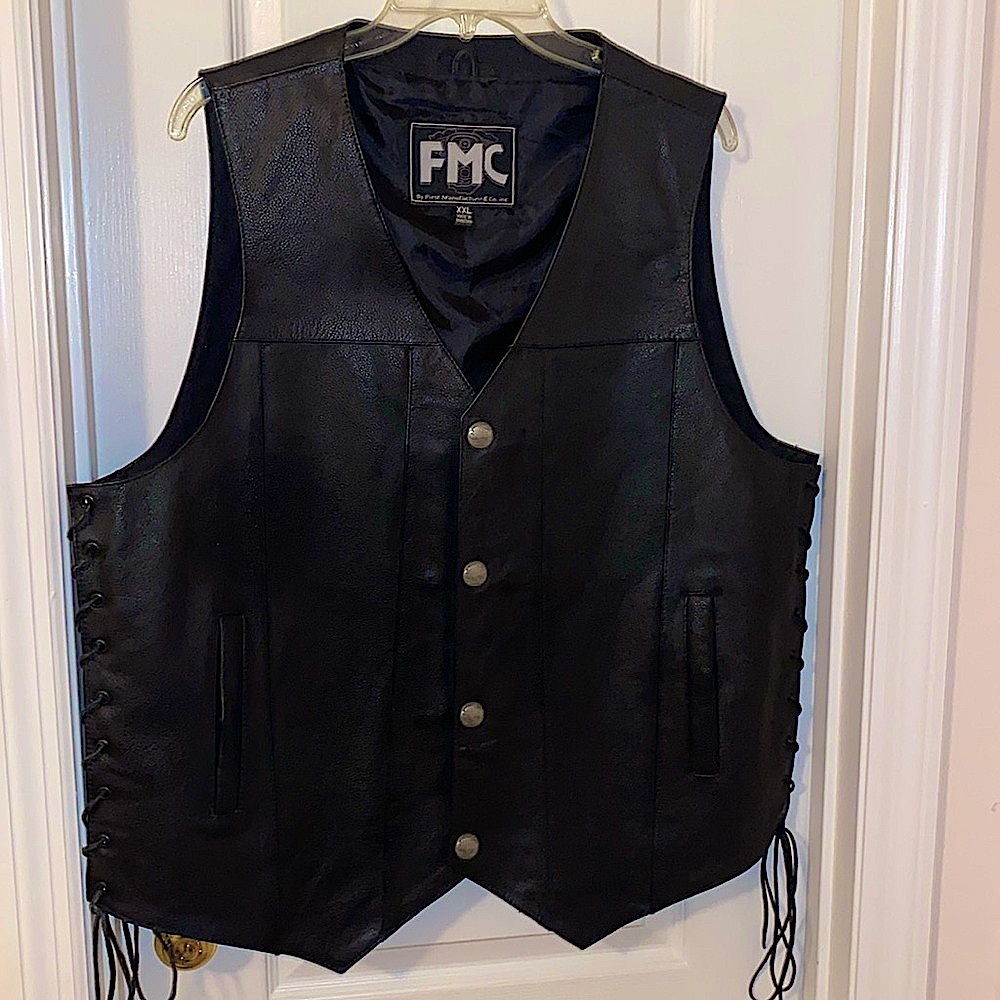 Men’s Leather Biker Vest XXL Black, FMC New, Genuine, Authentic